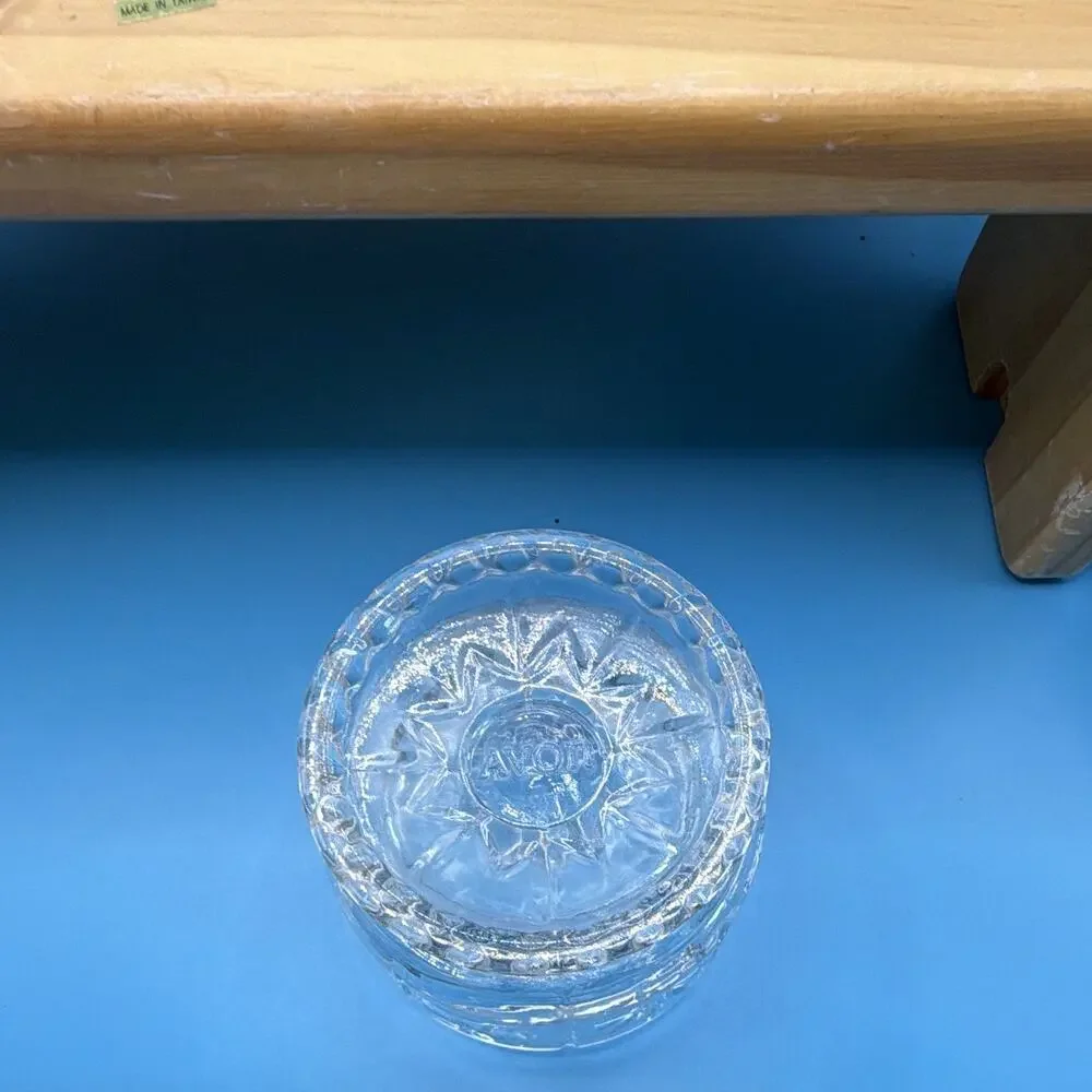 Vintage Avon /fostoria Clear Floral Glass Pedestal Sugar Bowl w/ Lid 1974